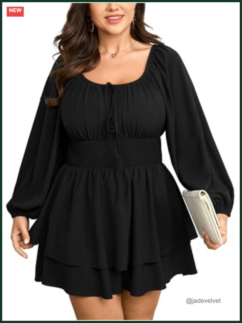 Plus Size Romper Dress Long Sleeve Square Neck Boho Jumpsuit Ruffle Hem